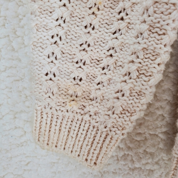 Vtg Alps Cardigan Sweater L Ivory Cotton Grandmacore Button-Up Needlepoint 80s - Picture 7 of 15